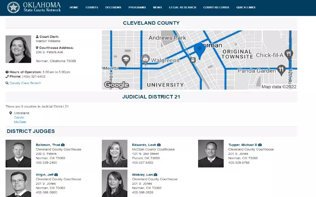 Cleveland county Oklahoma court of clerks location and contact information to obtain free OK marriage records. 