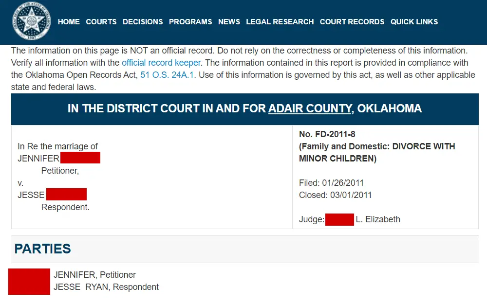 A screenshot of the search tool that helps interested citizens find information about any court case in the state.